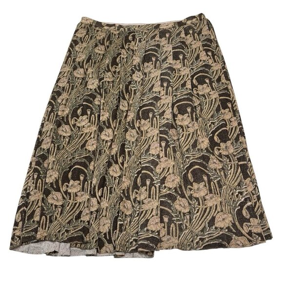 Tory Burch Tilly Skirt Womens L  Metallic Brown Floral Pleated Ribbed Knit - Picture 1 of 7